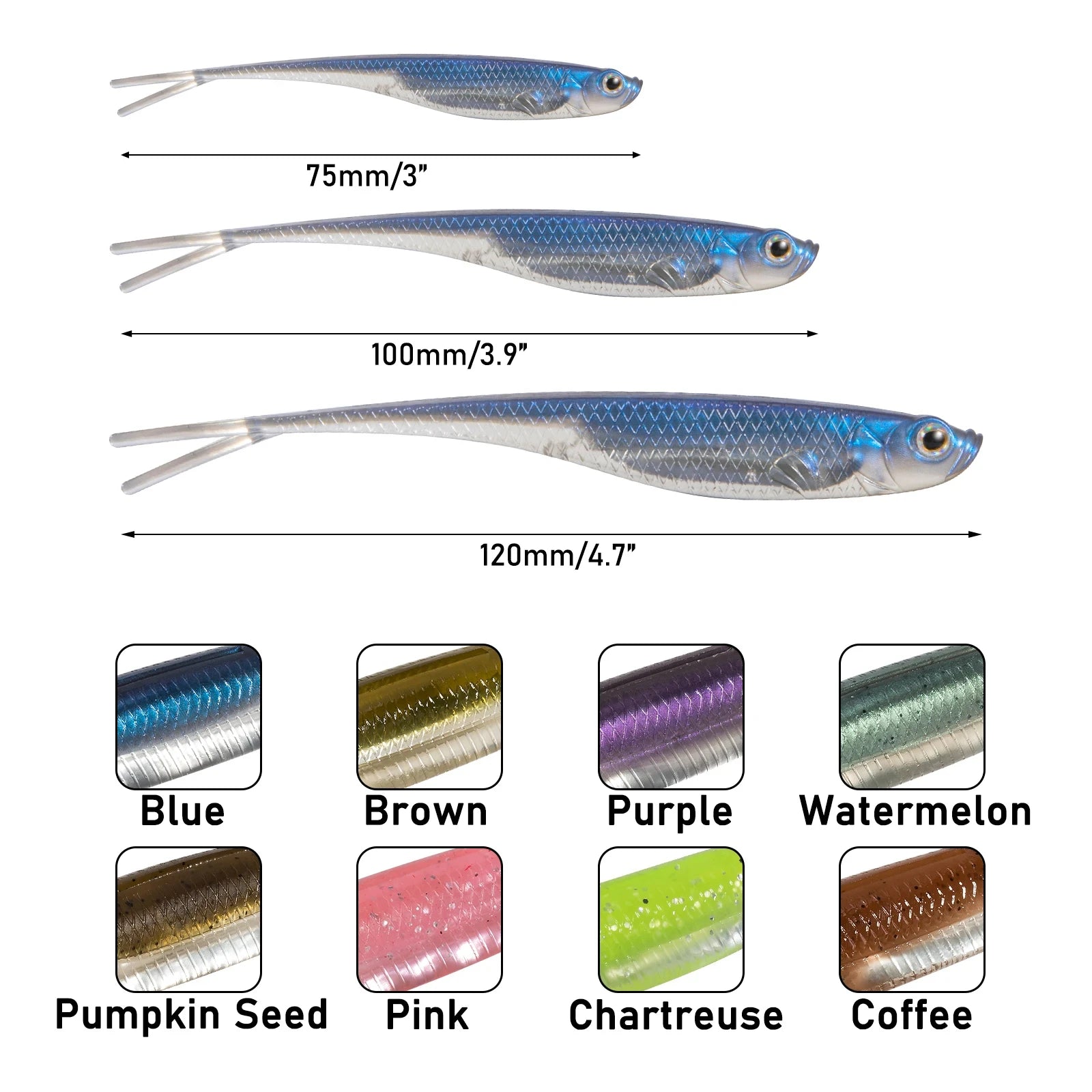 HookUpCo. Fork Tail Soft Lures for Bass Fishing - HookUpCo.