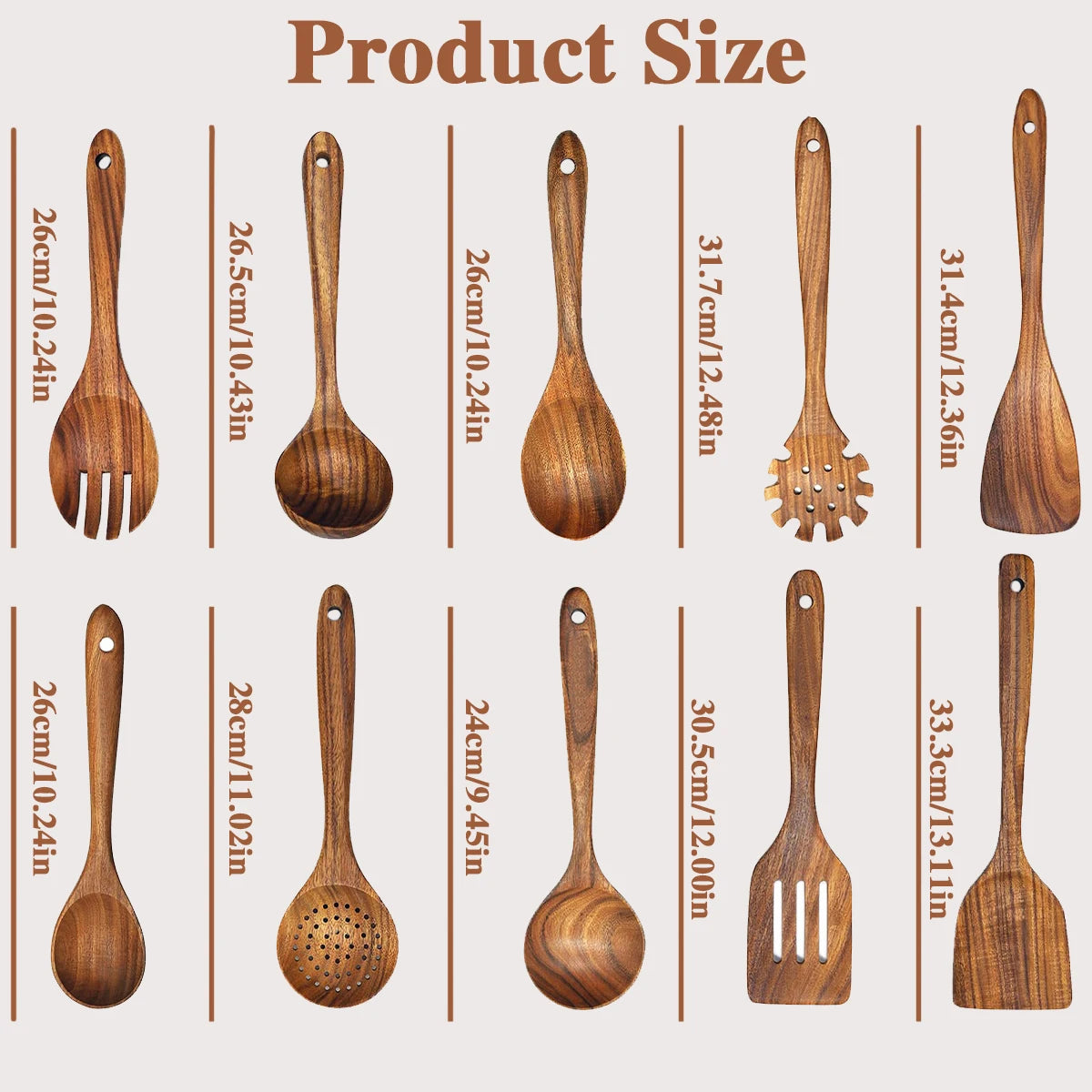 HookUpCo. 10-Piece Wooden Spoon Set