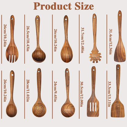 HookUpCo. 10-Piece Wooden Spoon Set