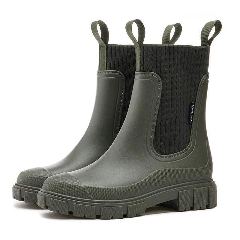 HookUpCo. Waterproof Mid Calf Rain Boots for Women