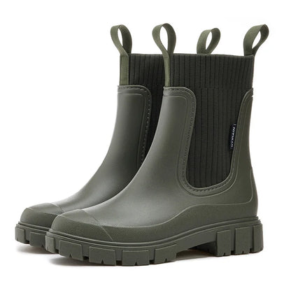 HookUpCo. Waterproof Mid Calf Rain Boots for Women