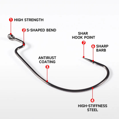 HookUpCo. 10-Pack Offset Fishing Hooks Set - HookUpCo.