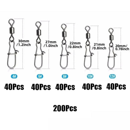 Durable Stainless Steel Fishing Swivel Kit 50-200Pcs