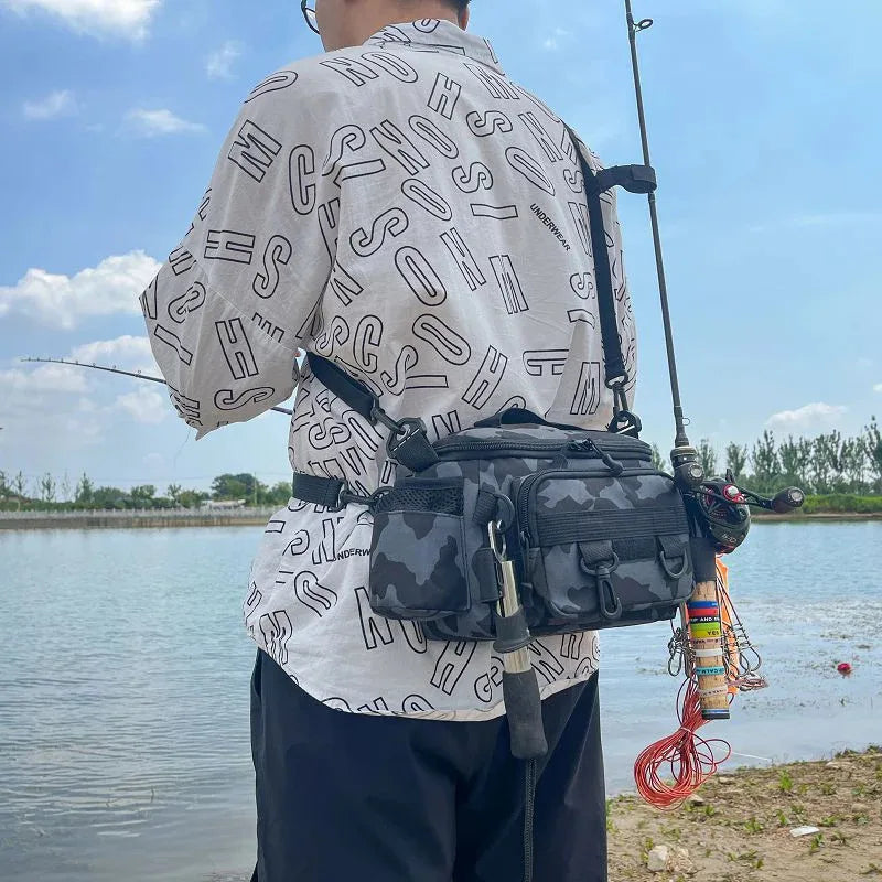 Durable Fishing Tackle Bag with Rod Holder