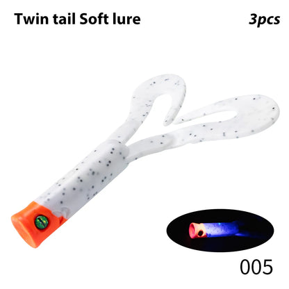 HookUpCo. Twin Tail Soft Fishing Lures, 3PCS - HookUpCo.