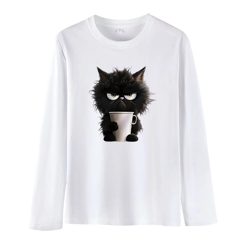 Oversized Funny Cat Graphic Tee for Women - Summer Casual Top