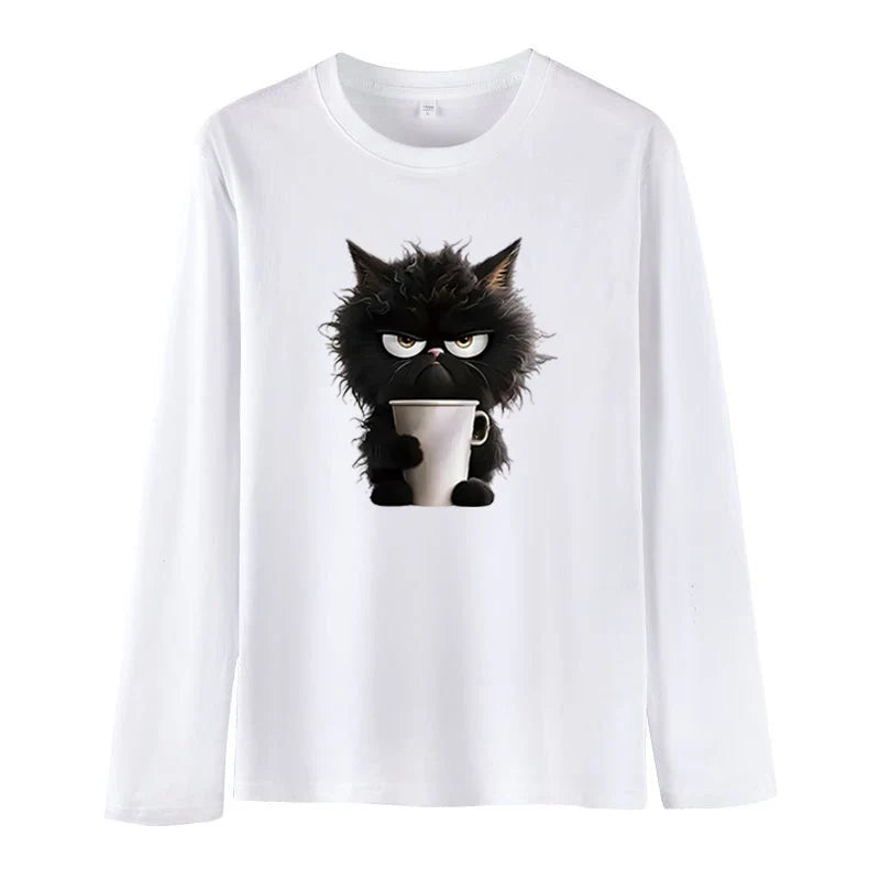 Oversized Funny Cat Graphic Tee for Women - Summer Casual Top