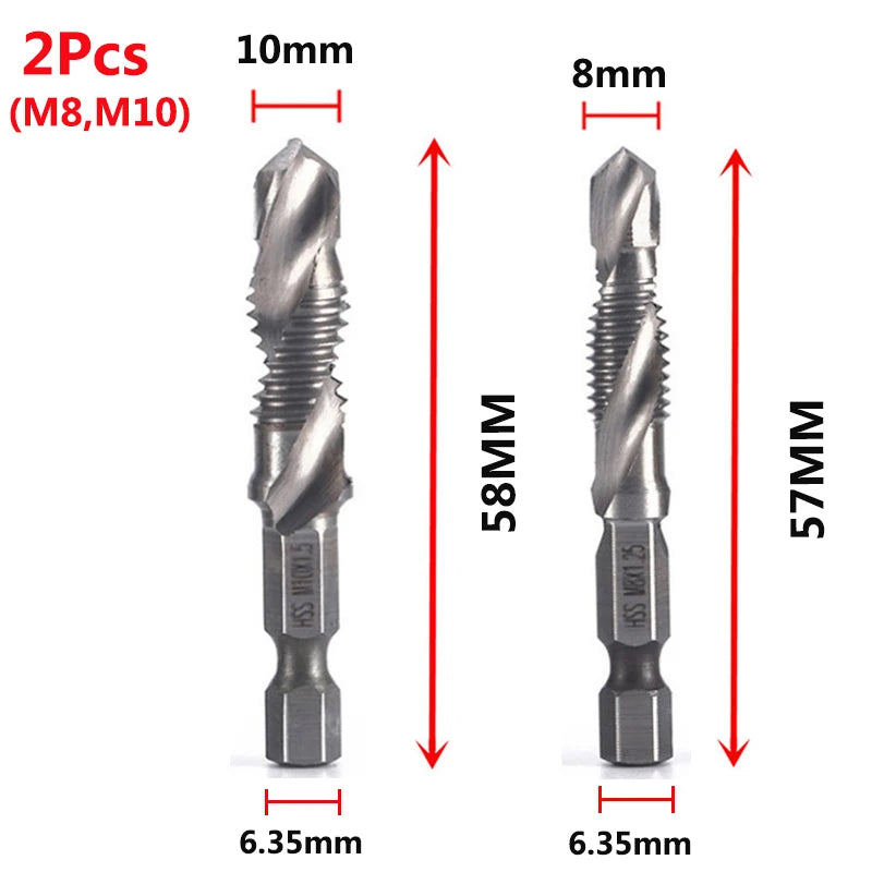 HookUpCo. Titanium Hex Shank Metric Tap Drill Bit Set