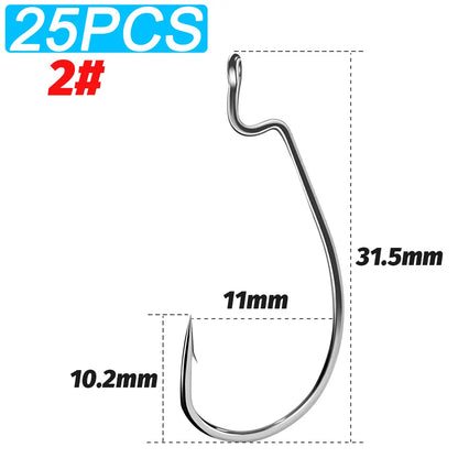 HookUpCo. 25 Wide Gap Hooks for Big Bass Fishing - HookUpCo.