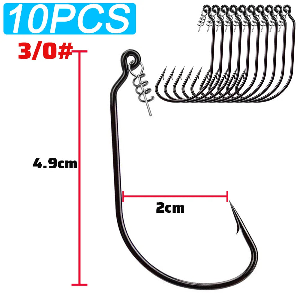 HookUpCo. 10-Pack Offset Worm Hooks for Soft Lure Fishing