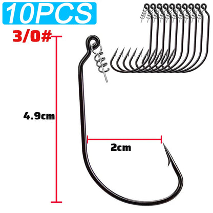 HookUpCo. 10-Pack Offset Worm Hooks for Soft Lure Fishing