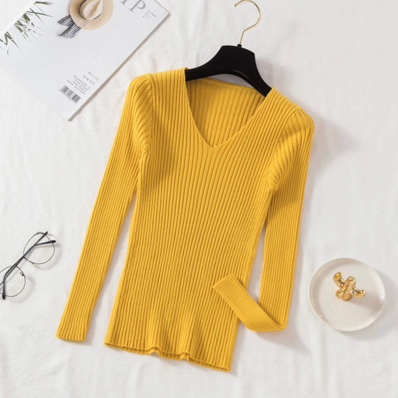 HookUpCo. Women's V Neck Knitted Pullover Sweater for Fall
