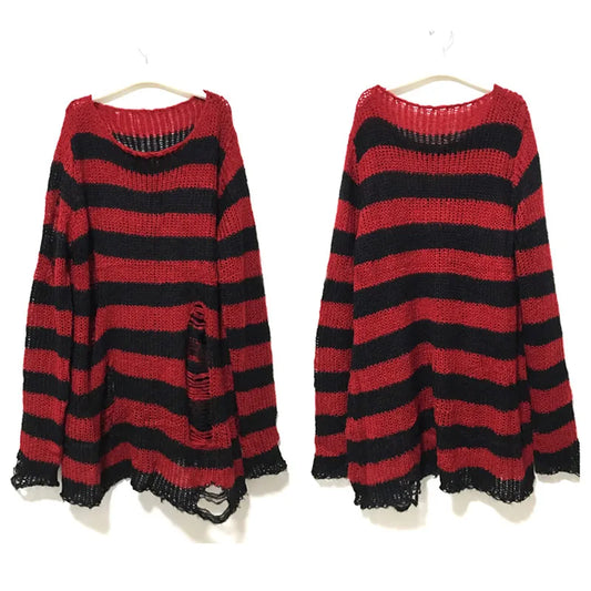 Stylish HookUpCo. Unisex Gothic Striped Summer Sweater