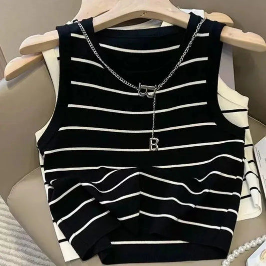 Striped Sleeveless Knit Waistcoat for Stylish Summer Looks