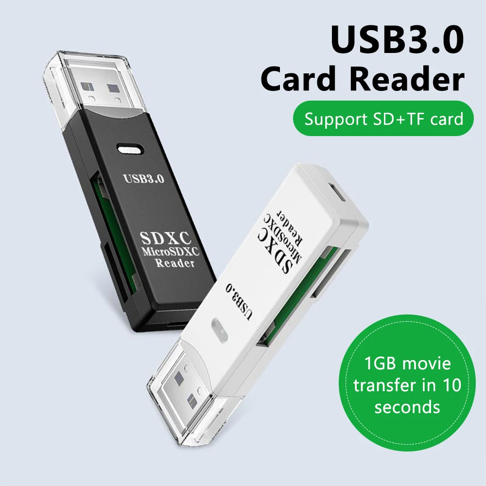 High-Speed 2-in-1 USB 3.0 Card Reader for Micro SD & TF