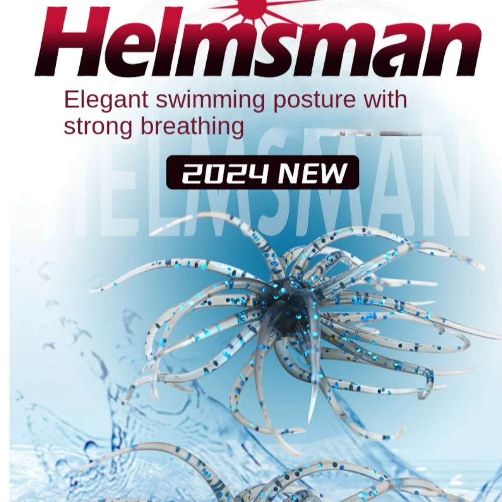 2024 new Helmsman fishing lure with blue glitter tentacles, water splash background