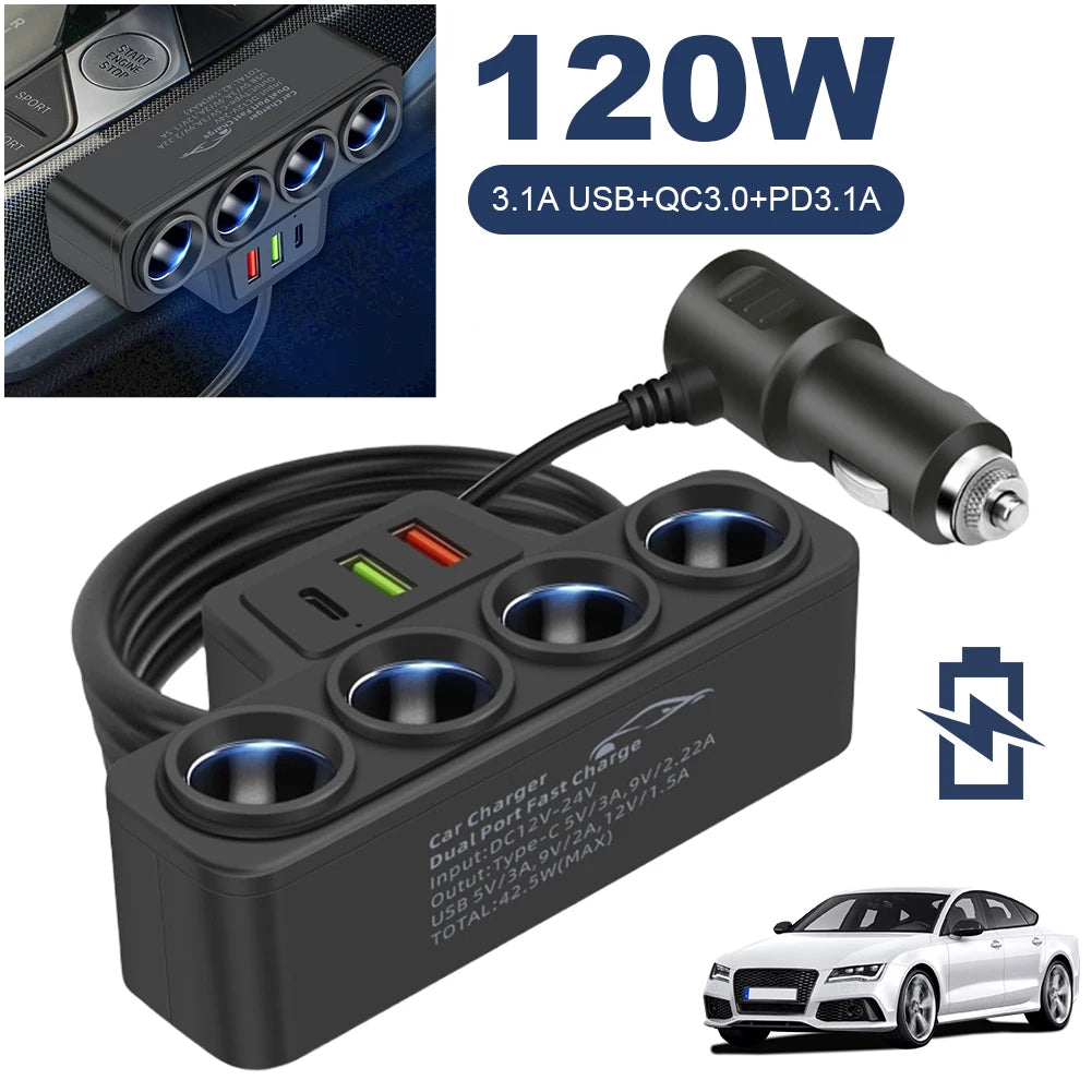 HookUpCo. Fast Charging 4-Socket Car Adapter - HookUpCo.