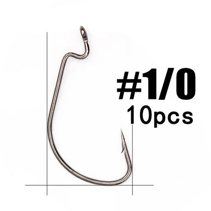 HookUpCo. 10-Piece Offset Worm Fishing Hooks - HookUpCo.