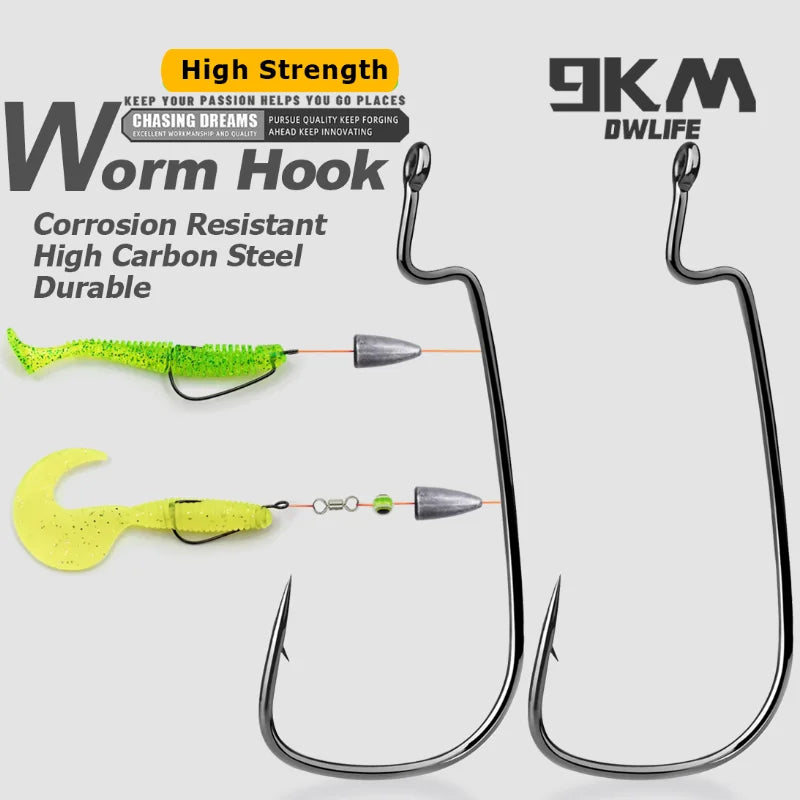 HookUpCo. Wide Gap Bass Fishing Hooks - 50 Pack for All Waters