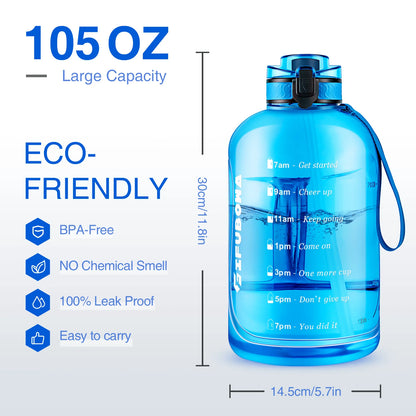 3L Motivational Water Bottle with Straw, BPA-Free, Leak Proof