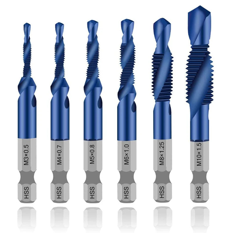 HookUpCo. Titanium Hex Shank Metric Tap Drill Bit Set