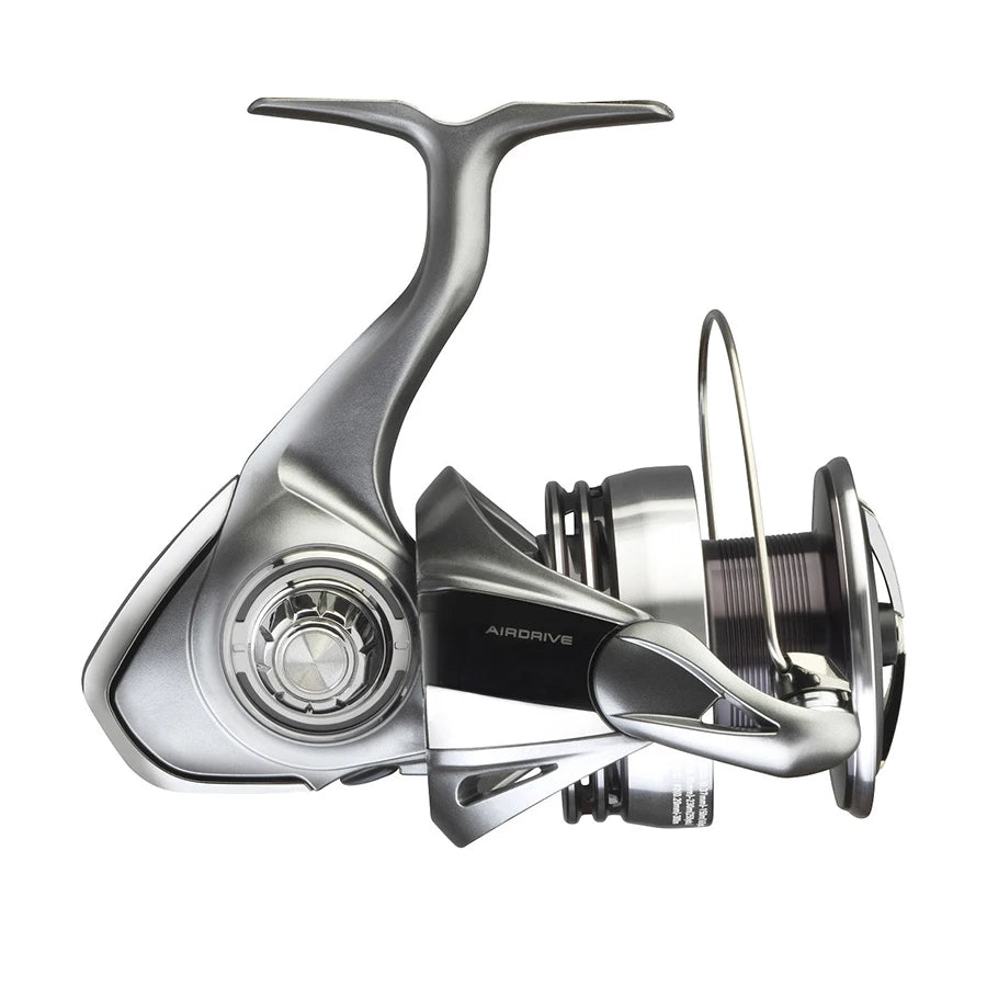 Modern silver fishing reel with metallic finish and airstream design, outdoor gear accessory