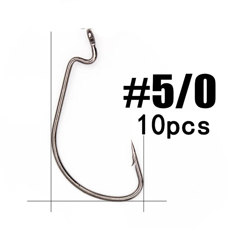HookUpCo. 10-Piece Offset Worm Fishing Hooks - HookUpCo.