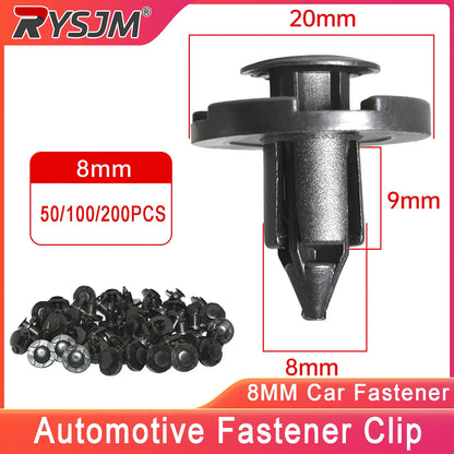 HookUpCo 8mm black auto bumper clips with push pin head and 9mm stem size shown.