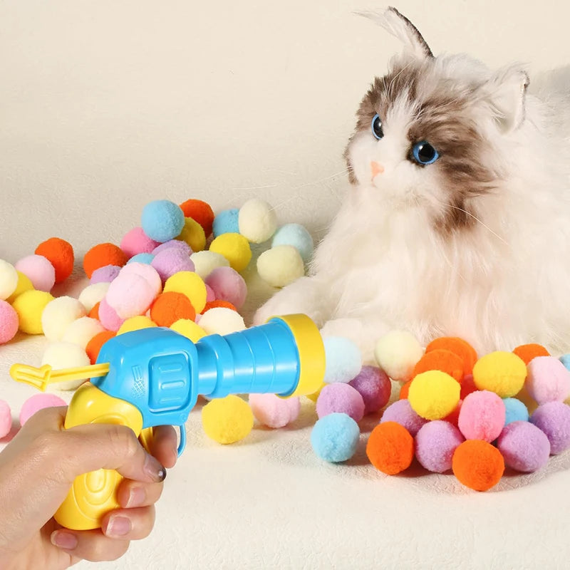 Interactive Plush Ball Cat Toy with Mini Shooting Gun