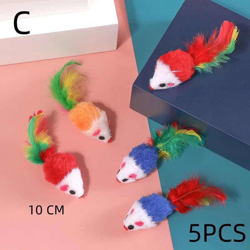 HookUpCo. Colorful Plush Mouse Cat Toys Set