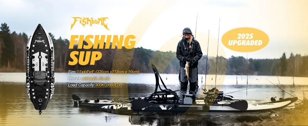 SUP Kayak Hybrid -Inflatable Pedal or Electric Drive Fishing Hybrid w/Seat