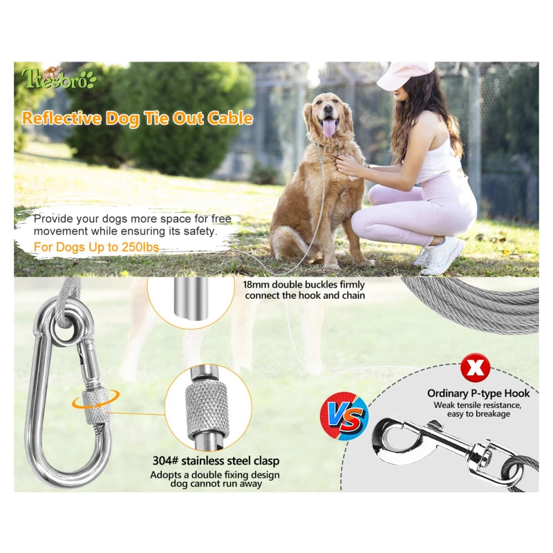 Double-Headed Dog Tie Out Cable Leash with Metal Buckle