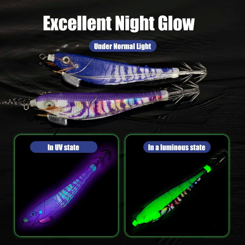 HookUpCo. Luminous Squid Jig Fishing Lures Set - HookUpCo.