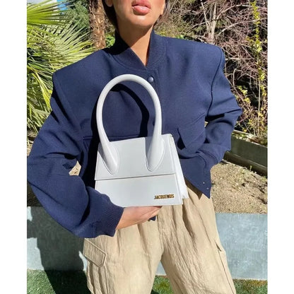 Woman Bomber Jacket White Autumn Winter Button Cropped Jackets Women Fashion Long Sleeve Coats