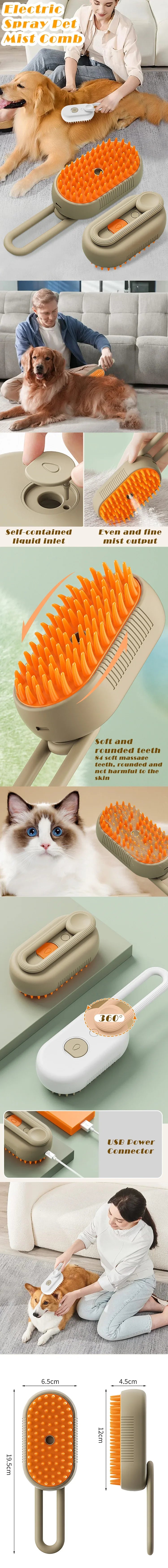 Steam Brush Pet Grooming Tool with Vaporizer and Massage