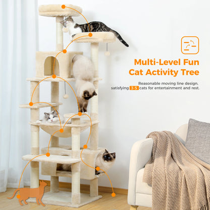 HookUpCo. Large Cat Tree with Hammock and Scratching Posts