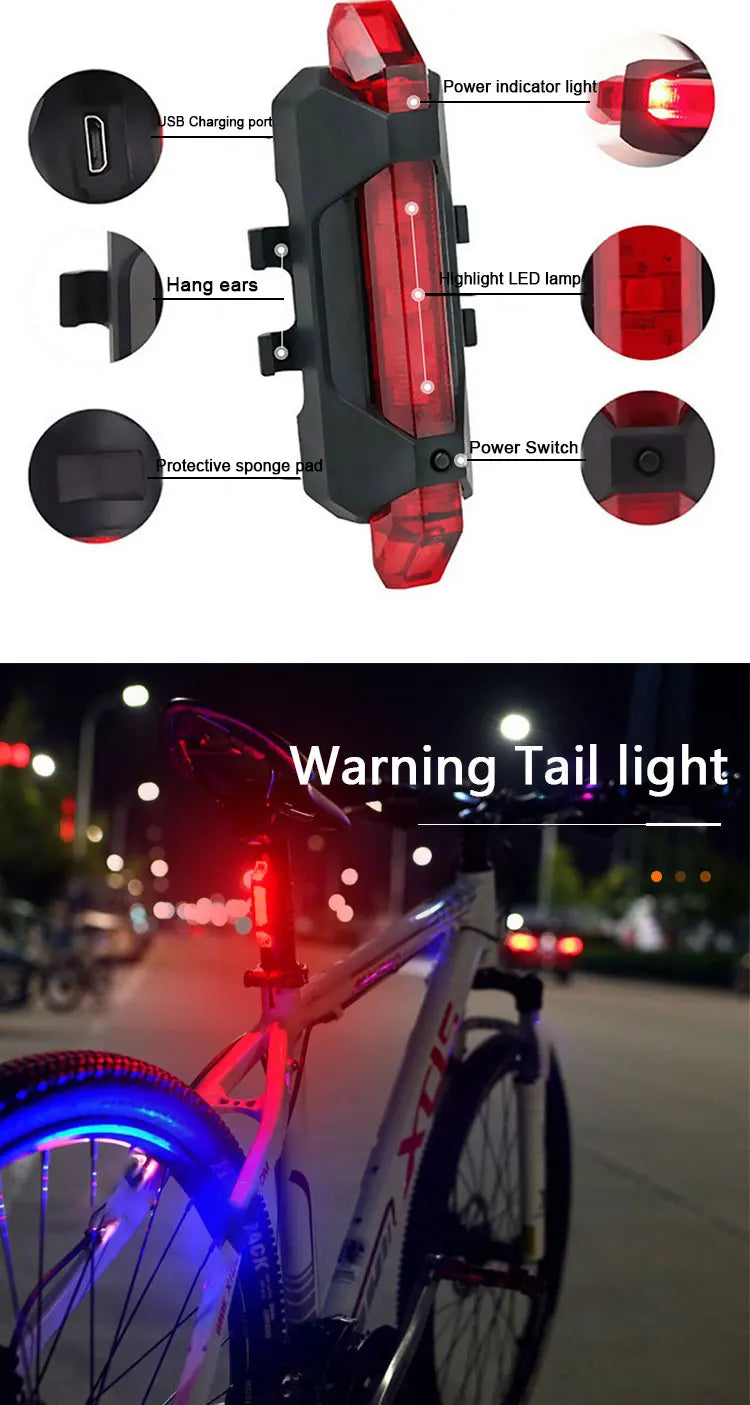 Rechargeable LED Bicycle Light Set for Night Safety Riding