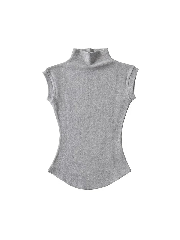 Slim Fit Sleeveless Turtleneck Summer Tops for Women