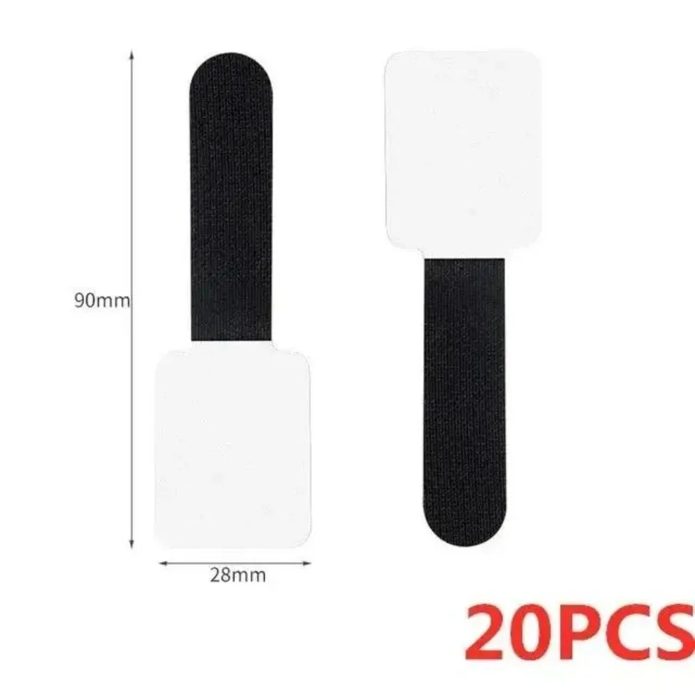 HookUpCo 20-pack black and white reusable cable straps with hook-and-loop style fasteners, 28mm width.