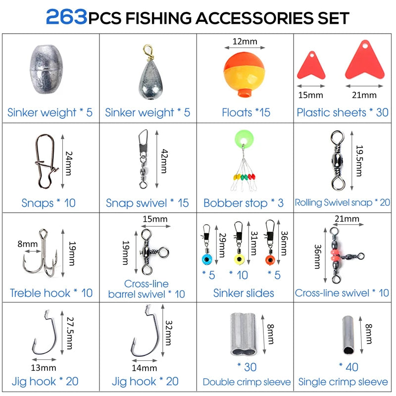 263pcs Fishing Accessory Set with Tackle Box and Tools