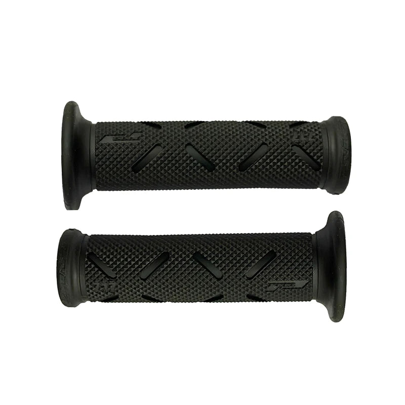 HookUpCo 22mm universal motorcycle grips, black textured rubber with diamond tread and arrow grips.