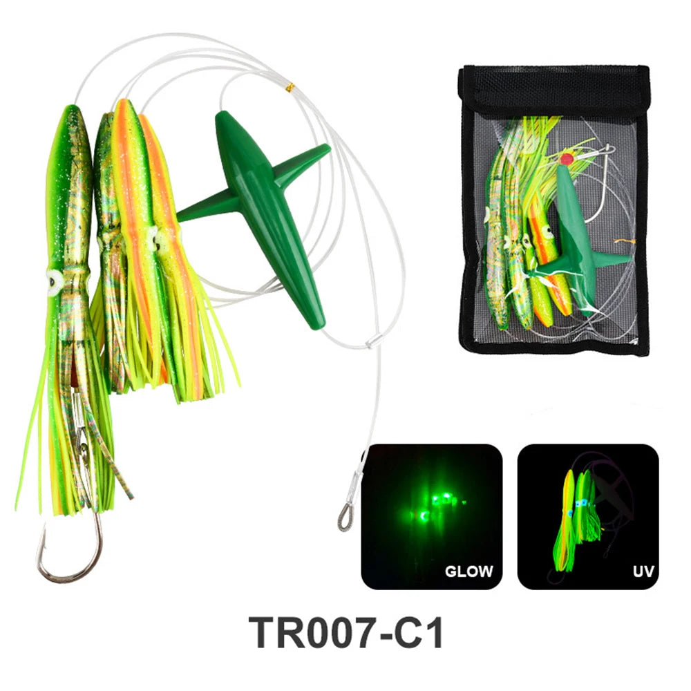 HookUpCo. 9" Rigged Squid Lures for Big Game Fishing - HookUpCo.