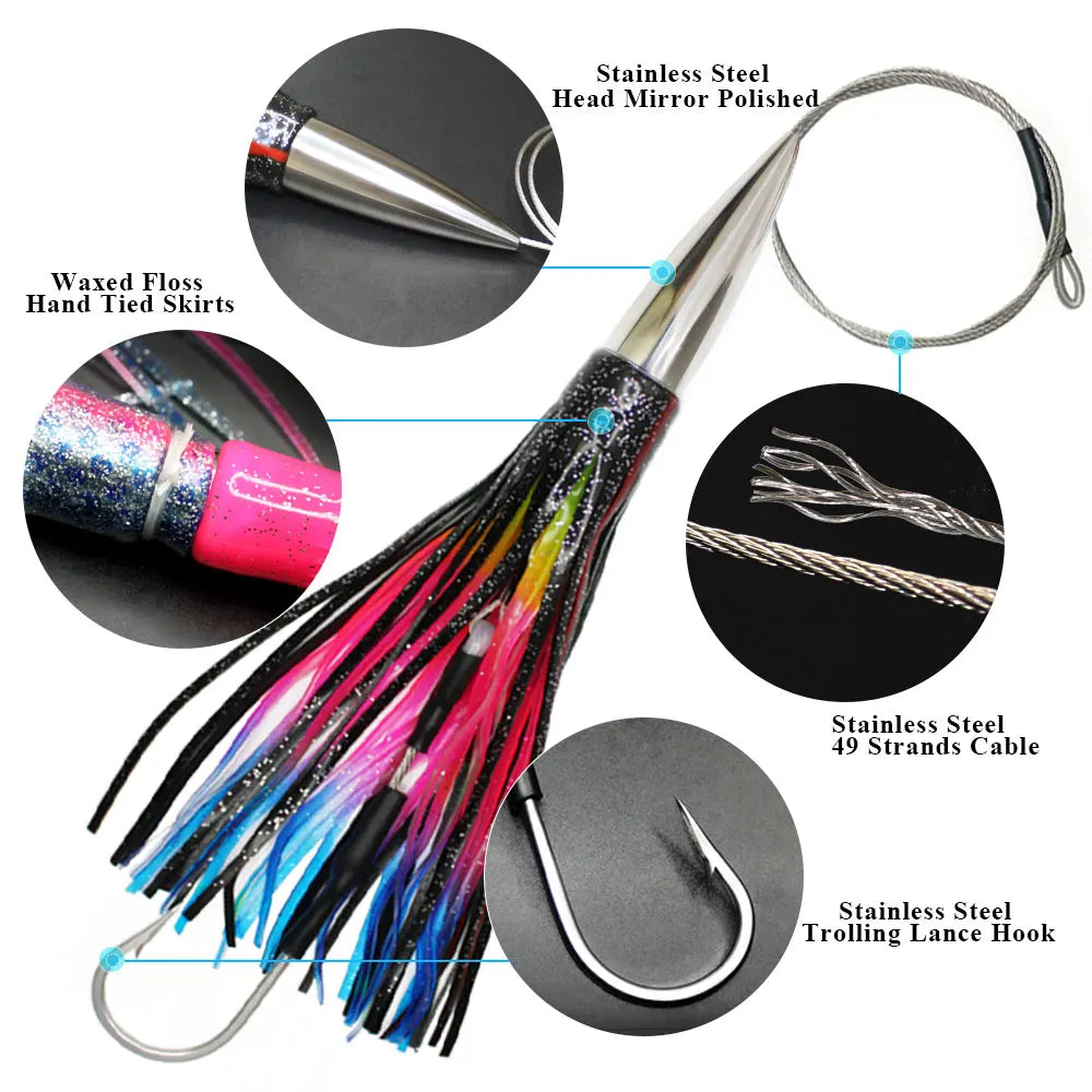 HookUpCo. Stainless Steel Shark Trolling Lures 9.8"