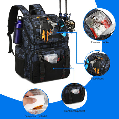 Multifunctional Fishing Backpack with Cooler and Rod Holders