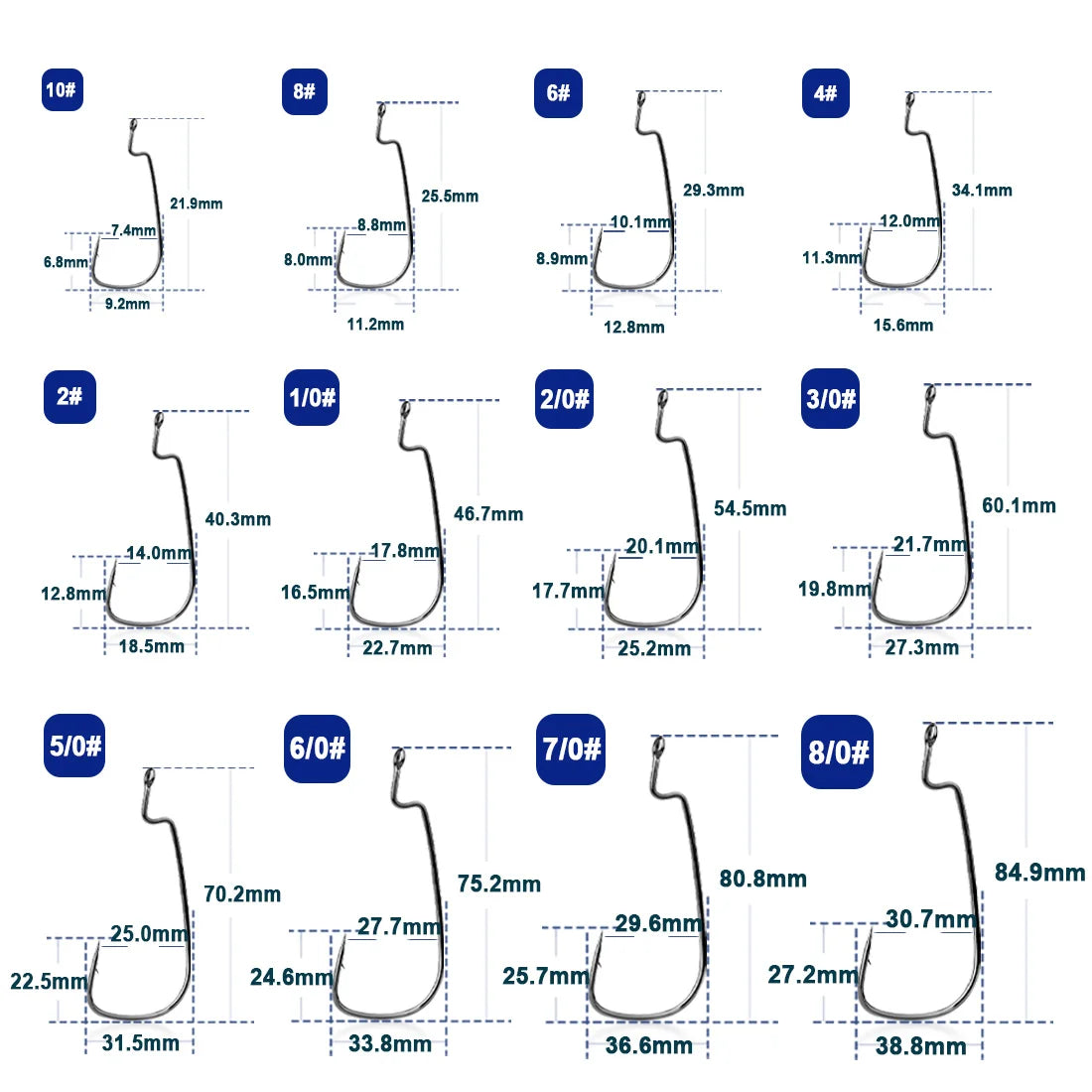 HookUpCo. 50Pcs Wide Gap Bass Fishing Hooks - HookUpCo.