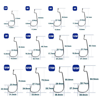 HookUpCo. 50Pcs Wide Gap Bass Fishing Hooks - HookUpCo.