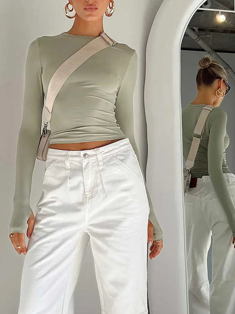 Slim Fit Long Sleeve Crop Top with Thumb Holes for Summer