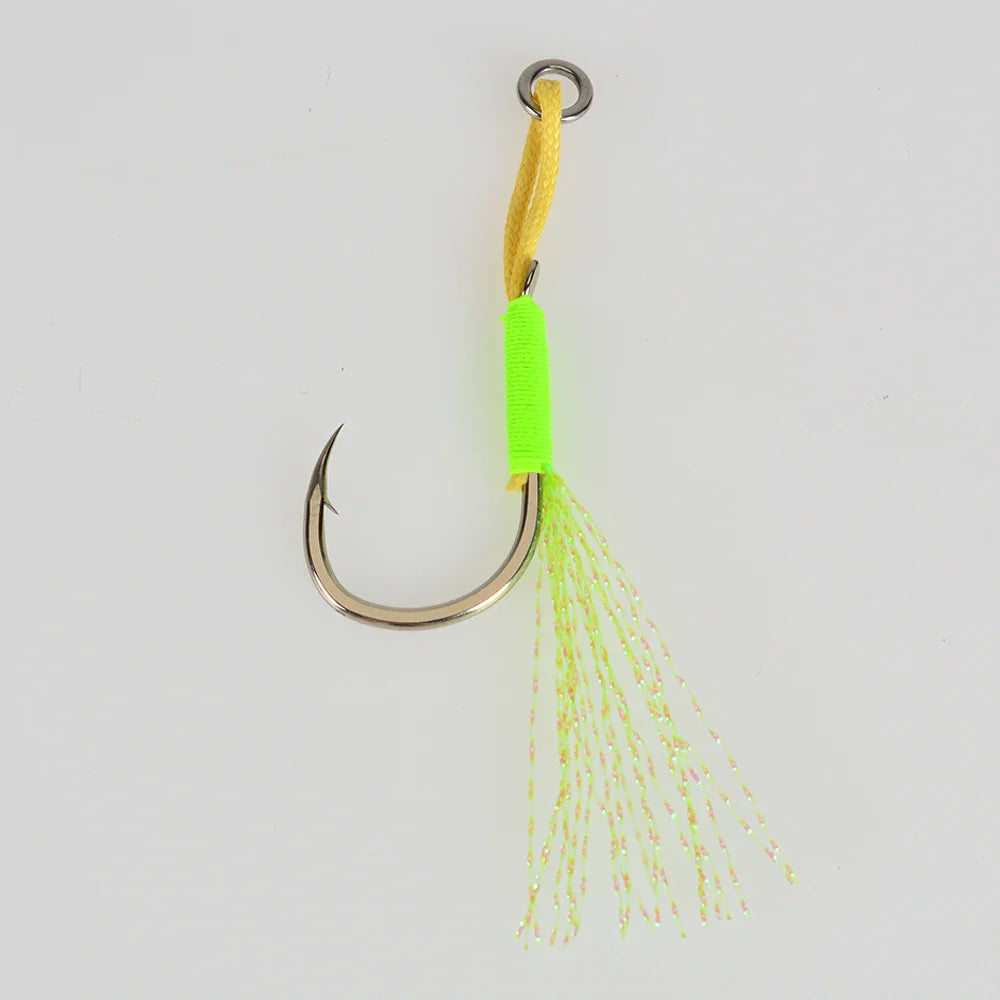 HookUpCo. 10Pcs Metal Jig Hooks with PE Line for Fishing