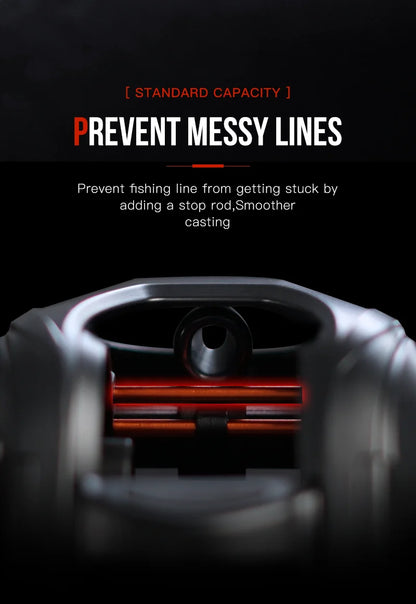 Close-up of fishing reel with stop rod to prevent tangled fishing lines