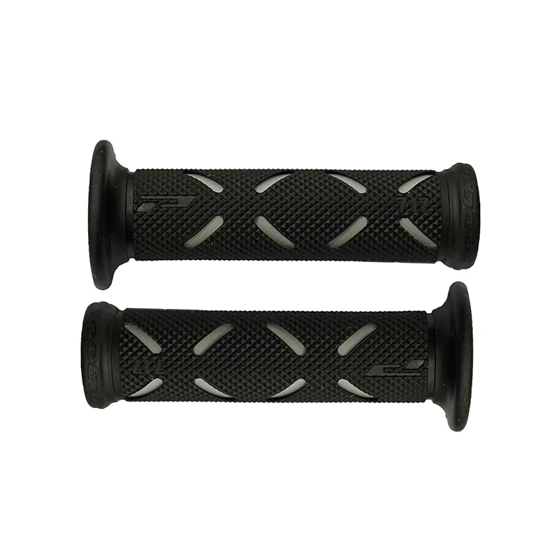 HookUpCo 22mm universal motorcycle grips with textured black rubber and light gray traction patterns